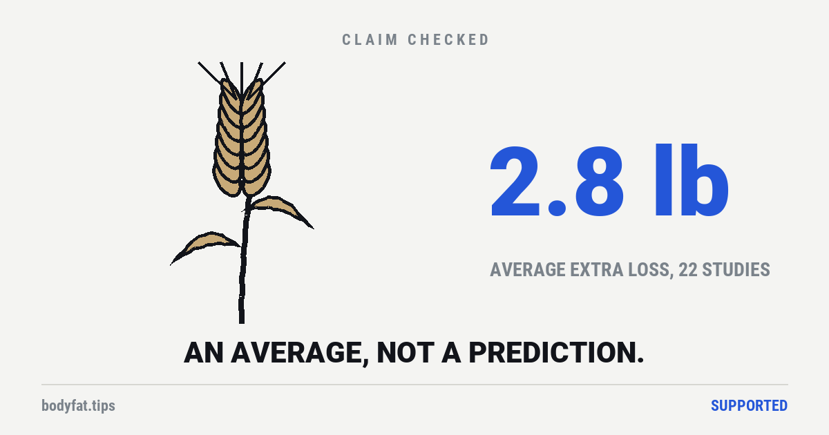 Cartoon stalk of wheat with grains up the head, beside the figure 2.8 pounds