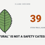 Is Stevia Bad For You? “Natural” Is Not a Safety Category Cartoon serrated stevia leaf on a stem, beside the figure 39