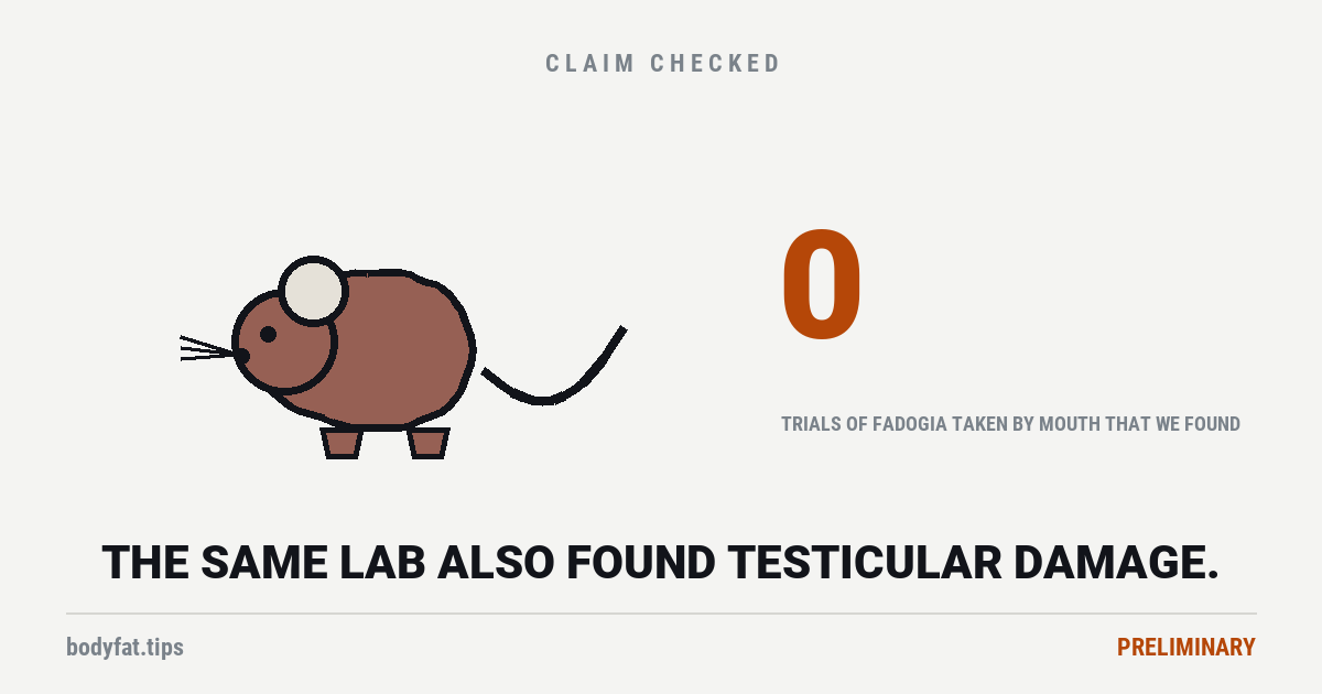 Cartoon lab mouse in profile beside the figure 0, for no trials of fadogia agrestis taken by mouth